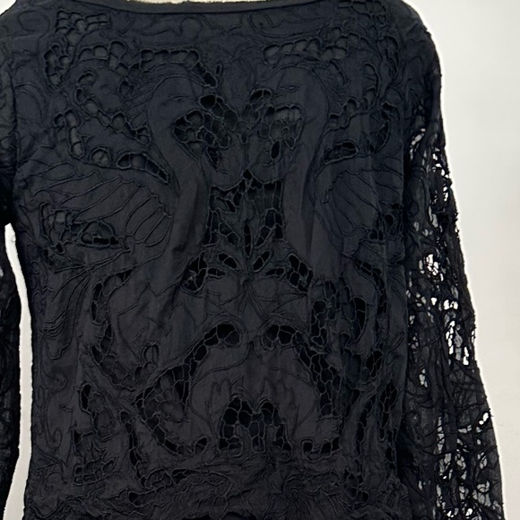 PAULA HERMANNY BLACK CROTCHET COTTON LONG SLEEVE SHEATH DRESS COVER UP M FITS S - Picture 4 of 4